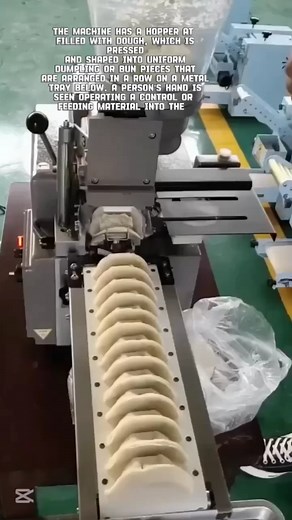 The machine has a hopper at the top filled with dough