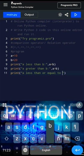 #Comparison operator & Relation operator #Python coding 😇 Try it once 😍