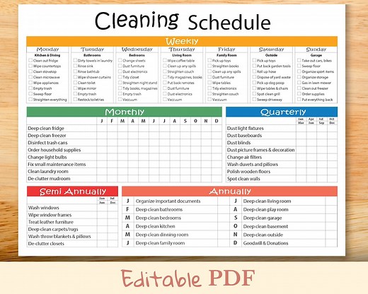 Fun Cleaning Schedule Editable Printable for Families - Weekly, Monthly, Yearly Checklist for Kids - Cleaning Tracker, Cleaning Planner - Etsy