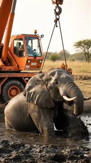 Crane Rescues Elephant Stuck in Mud | Incredible Wildlife Rescue