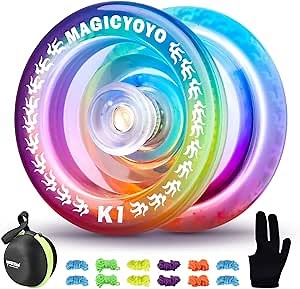 MAGICYOYO Responsive YoYo K1-Plus for Kids Beginners with Yoyo Storage Bag + 12 Yoyo Strings and Yo-Yo Glove Gift (Blue Pink Yellow)