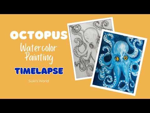 Beginner Watercolor Octopus Painting Timelapse