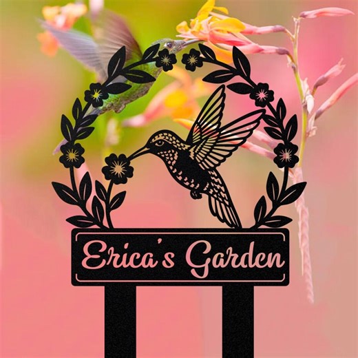 Personalized Hummingbird Garden Metal Sign, Custom Name Yard Stake, Floral Outdoor Garden Decor, Hummingbird Lover Gift, Metal Lawn Sign - Etsy