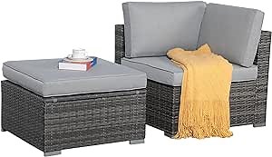 Patiorama 2-Piece Patio Furniture Sofa Set, Outdoor Sectional Sofa, All-Weather Grey PE Wicker Rattan Conversation Set, Outdoor Loveseat, Patio Seating for Balcony Garden Pool (Light Grey Cushion)