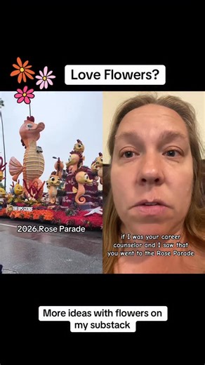 Jamie Beck on Instagram: "Happy new year. If you love flowers or know someone who does, hopefully you have heard of the Tournament of Roses Parade. I have a full break down of ways to volunteer at it, jobs related to it, and jobs and educational training, college majors, and even entrepreneurship ideas all related to FLOWERS free on my substack. Link in bio. Follow along here and in Substack for your niche interests and what you don’t know exists when it comes to the world of work. My daily subs