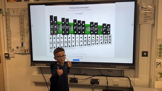 🎶 The Virtual Glockenspiel! 🎶 Today, I taught the pentatonic scale and stumbled upon a fantastic website that made demonstrating the notes on the instruments a breeze: [Link to website: https://www.virtualmusicalinstruments.com/glockenspiel] I split the screen initially, allowing the children to view the notes and the glockenspiel side by side. This website is free, and I even used a beater on my ViewSonic board, and it worked like a charm! 🥁 | Mr Hunt from the Front