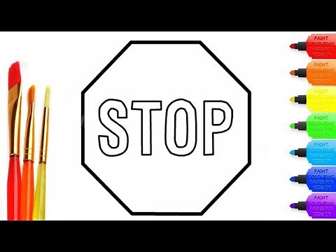 How to draw Stop sign coloring page for kids I learn coloring book with Stop sign