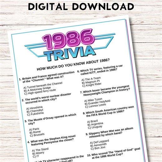 1986 Trivia Game, 40th Birthday Party Activities, Printable Fun Facts, Instant Download - Etsy
