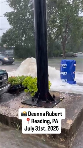 62K views · 453 reactions | Flash flooding occurred in Reading, Pennsylvania on Thursday afternoon as inches of rain fell in a short period of time. Streets were underwater and even some manhole covers burst with the amount of waters in the sewers. Thank you Deanna Rubert for sharing this with us. #Pennsylvania #FlashFlood #Flood #pawx #summer #meteorology #weather #July #science #thunderstorm | PA Weather Plus, LLC | Facebook