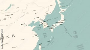 South Korea on the world map. Smooth map rotation. 4K animation.