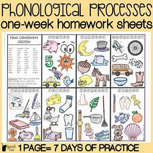 Phonological Processes Homework Color Sheets | Speech Therapy Homework
