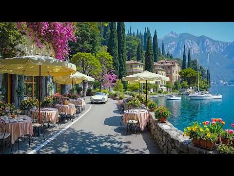 Lake Como, Italy Café Ambience ☕ Smooth Bossa Nova Guitar & Soft Spring Jazz Music for Positive Mood