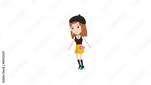 beautiful cute cartoon fashion girl walking tiptoe reaction 2d animation and background, animated cartoon character lady walking tiptoe, women, beauty 4k