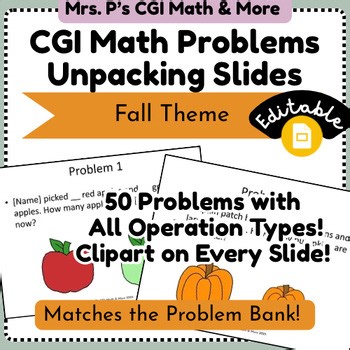 Fall-Themed CGI Math Story Problem Collection Slides | Add, Subtract, Mult, Divi