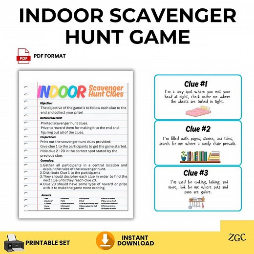 Kids Indoor Scavenger Hunt | Printable Clue Cards (PDF) - Etsy