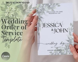 Wedding Order of Service Template Canva | A4 Portrait | Editable Ceremony Programme | Printable Wedding Order of Service - Etsy