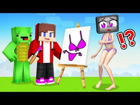 JJ and Mikey USE DRAWING MOD for PRANK on TV WOMAN SWIMSUIT in Minecraft - Maizen