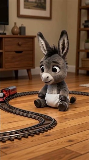 🚂🫏 El Burrito juega con un pequeño tren en la sala