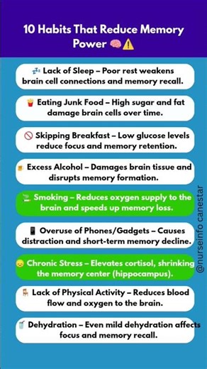 10 Habits That Reduce Memory Power 🧠⚠️