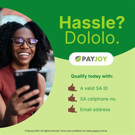 Applying and joining the PayJoy revolution is as easy as 1, 2, 3! All you need is a valid SA ID, a working SA cellphone number and a valid email address. Hassle? Dololo. Cellphone? Whichever one picks your fancy. Make the PayJoy choice today! 📱👍 💸 | PayJoy ZA