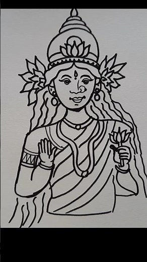 How to draw laxmi . laxmi mata drawing. drawing tutorial with black sketch pen