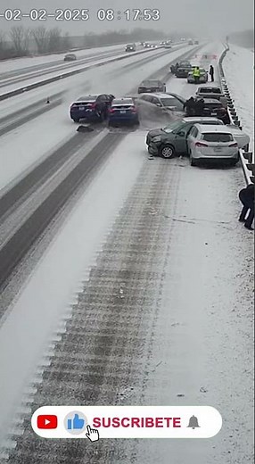 Shocking Winter Highway Crash: Traffic Cam Captures Out-of-Control Car Nearly Hitting Bystander