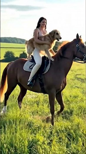 Woman and dog riding a horse, horse happily turning around #horse #nature #love #anima