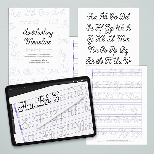 Free Calligraphy Practice Sheets: Everlasting Monoline Style | Molly Suber Thorpe