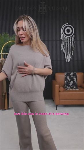 Two-Piece Set Classy Boat Neck Bat Wing Top & Wide-Leg Knit Pants Chic Clothes