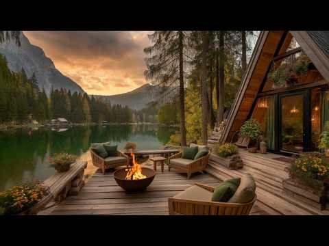 Relaxing Spring Morning Ambience at Lakeside Cabin🌸 | Cozy Campfire & Peaceful Nature Sounds