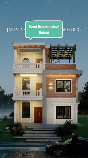 Semi Neoclassical House Design with Fair Face Brick Cladding