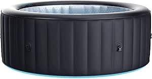 M Spa Round Inflatable Bubble Massage Spa, 4 to 6 Person Outdoor Hot Tub with LED Lights, Aurora