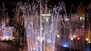 Night view of Kosice Beautiful and colorful fountain, Kosice, Slovakia - Kosice is one of the most beautiful attractive touristic city in Slovakia