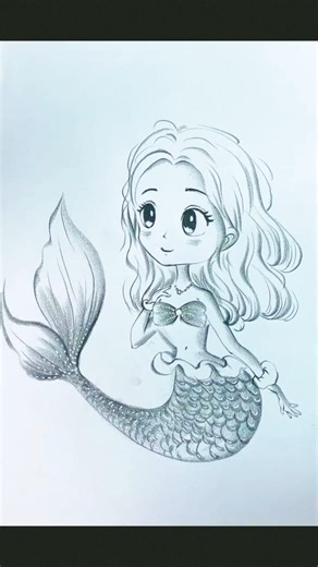 How to Draw a CUTE MERMAID 🧜‍♀️ Step by Step Pencil Sketch #shorts