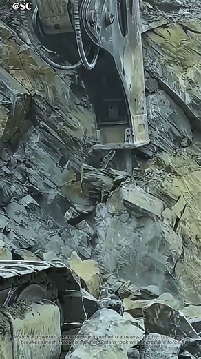 Heavy Rock Breaker Smashes Solid Mountain Rock! Powerful Excavator at Work 🔥