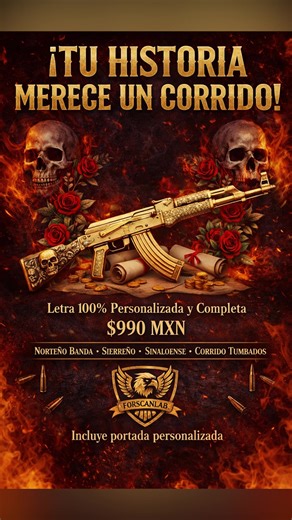 ¡TU CORRIDO AHORA! 🔥 Corridos bien hechos, no porquerias, invierta bien su dinero Los mejores en el ramo DESDE 990 MXN ✅ Te ofrecemos: • Composición profesional (letra completa) • Voz sin distorsiones, ni cosas mal hechas • Calidad .WAV • Portada personalizada • Subida a YouTube 🚫 NO TRABAJAMOS SIN ANTICIPO El que quiere un corrido, tiene para pagarlo 💳 Hasta 3 meses sin intereses con tarjeta de crédito. 📩 Envianos un mensaje para comenza | Alta Gama Music