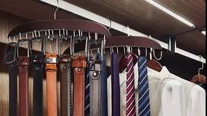 Belt Hanger, 14 Hooks Belt Holder for Closet, Wooden Tie/Belt Rack for Storage, 360°Rotating Belts Organizer for Closet Space Save Organizer for Tie, Tank Top, Scarf-Walnut Wood with Chrome Hooks