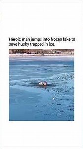 Heroic man jumps into frozen lake to save husky trapped in ice