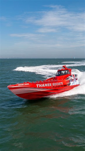 The iconic Rocket Rebel, proudly built by Diverse Marine on the Isle of Wight! Jump onboard with Thames Rockets and experience the ultimate high-speed thrill ride on the River Thames. #DiverseMarine #Technology #SeaTrials #Craftsmanship #Workboats #Innovation | Diverse Marine