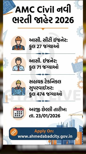 AMC Technical Supervisor | Assistant Engineer | City Engineer Bharti 2026 | AMC New Bharti 2026