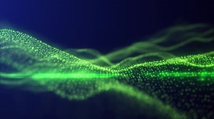 Download Abstract looping green energy waves from particles of futuristic hi-tech glowing background, video 4k, 60 fps for free