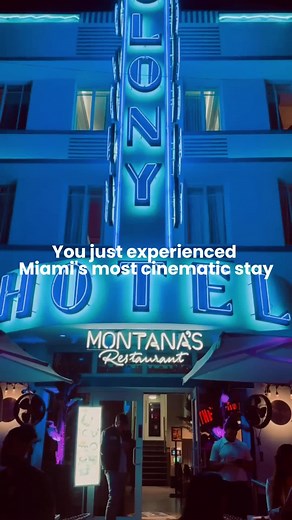 18K reactions · 217 comments |  You just experienced Miami’s most cinematic stay. Neon lights. Ocean breeze. A hotel that feels like a movie set. Stay where the legends would’ve stayed.  Dinner at Montana’s.  Nights at Colony.  You weren’t just visiting Miami—you were starring in it. Book your stay through link in bio. #miamibeach #oceandrive #miamibeachvibes #thecolonyhotelmiamibeach #scarfacetheme #montanasmiamibeach | Colony Hotel Miami Beach | Facebook