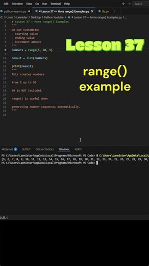 48. More range() Examples in Python 🔢 Lesson 37 #shorts