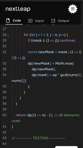 Maximum Score From Pairing Using GCD | JavaScript Backtracking + Bitmask DP Explained