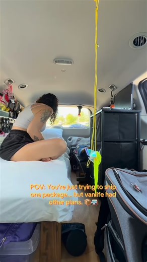 If my van looks like a laundry explosion, it’s because it was. Just trying to print a shipping label while doing laundry… what could go wrong? 😂📦 #VanLife #SmallBizProblems #solofemalevanlife #arizona #dayinmylife | Bobbii Jean-McKinley