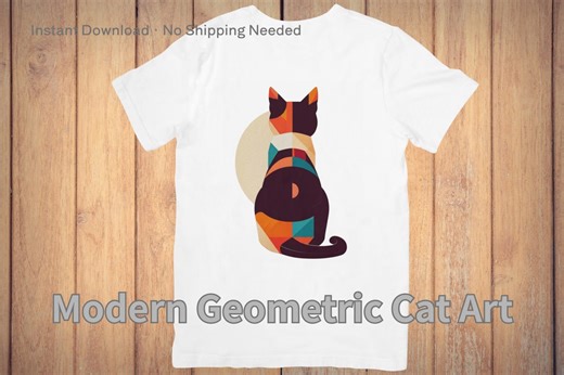 Modern Geometric Cat Sublimation PNG – Commercial Use – 300 DPI Transparent Design(back View) - Etsy