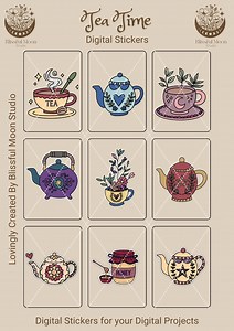 Tea Time Digital Stickers Set | Cute Teapots, Cups, and Honey Designs for Digital Journals, Planners, and Other Digital Projects - Etsy