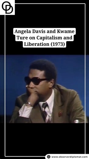 Observer Diplomat on Instagram: "In a 1973 Black Journal special, Angela Davis and Kwame Ture (formerly Stokely Carmichael) offered a powerful critique of capitalism and its links to oppression. Davis spoke on political prisoners and the interconnected systems of prisons, policing, and capitalism, while Ture emphasized Pan-African unity and global liberation, drawing inspiration from leaders Kwame Nkrumah and Ahmed Sékou Touré. Their discussion remains a significant historical moment in Black ra