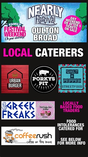 1K views | Our LOCAL caterers lining up at the #oultonbroad @thenearlyfestival @porkyspitfood @coffeerush1 @tinisfudge_cakes__bakes 綾Vegetarian options Vegan options Gluten Free options Dairy Free options | The NeaRly Festival | Facebook