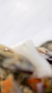 Raw mussels Frozen seafood, rotation in circle. raw frozen mussels, Turning.